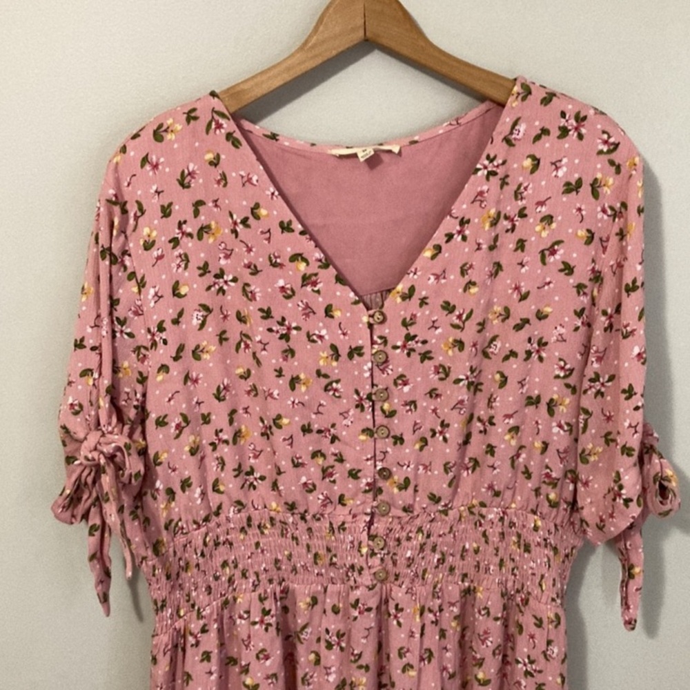 Reborn J Women’s Pink Floral Tie Sleeve Plus Midi Dress, Plus Size 3X Summer - Picture 5 of 10